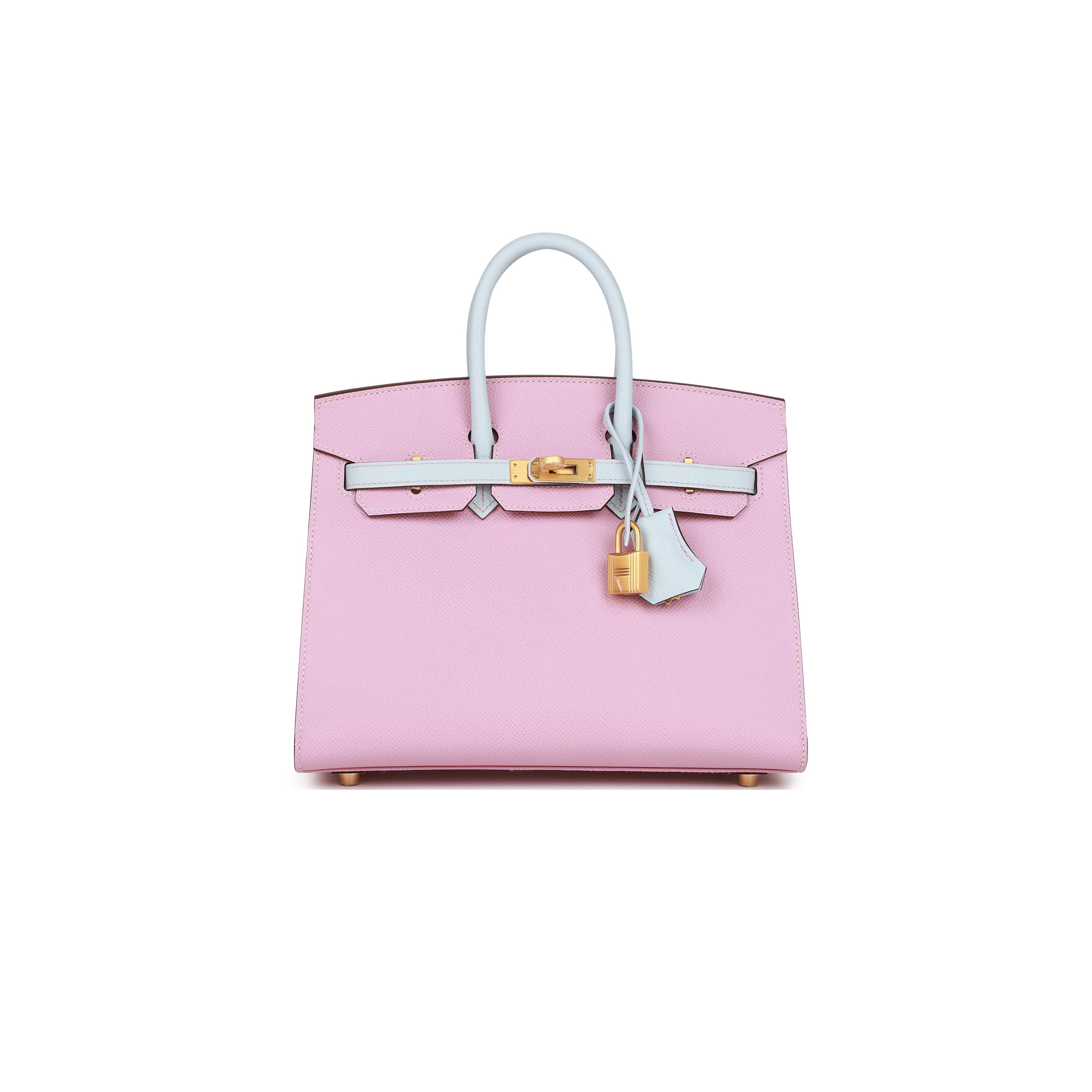 H**mes master birkin 25 epsom leather 3q pink haze blue gold buckle 4328054179 (25*20*13cm)